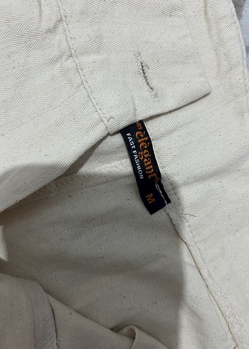 Diğer Düğmeli Beyaz Keten Kadın Pantolon