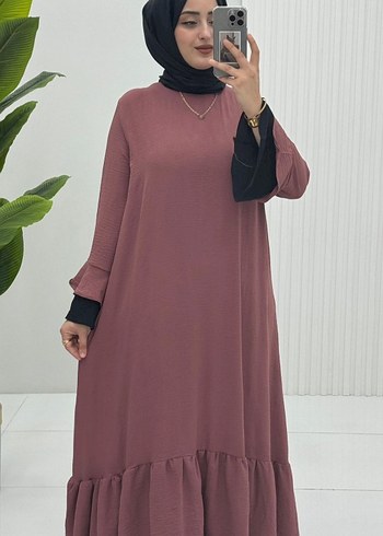 Uzun Kol Detaylı Pembe Salaş Elbise