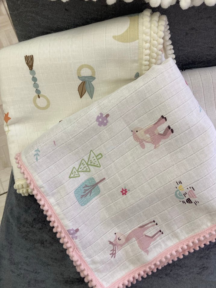 Müslin ve pike iki katlı bebek battaniye - Görsel 5