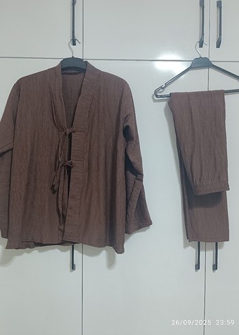 Kahverengi Kadın Kimono Takım