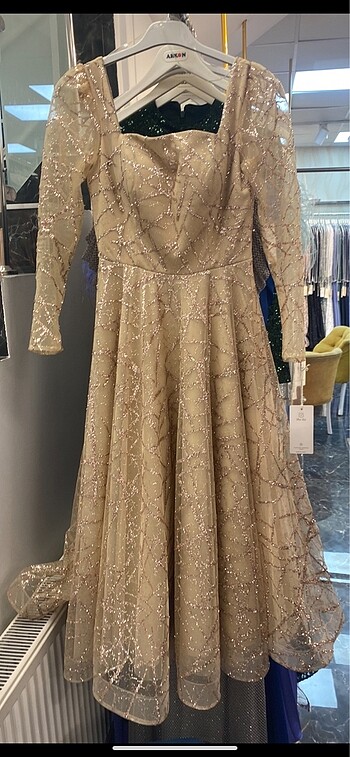 Abiye Gold midi boy elbise