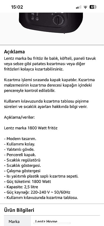  Beden Fritöz 2,5 litre
