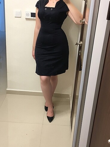 Hakim Yaka Düğme Detay Ofis Elbise