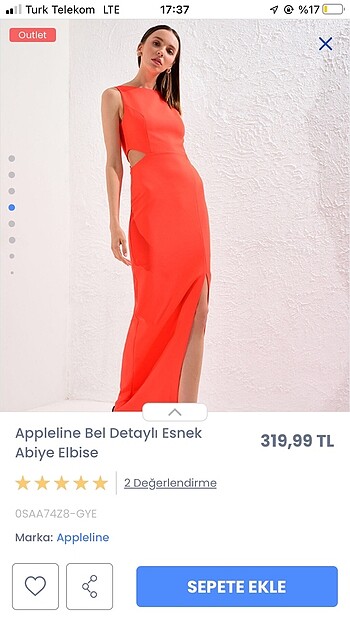 34 Beden Lcw Appleline Marka Turuncu Abiye Elbise