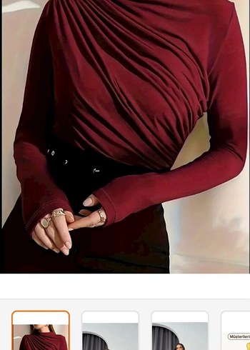 Uzun Kollu Drapeli Yüksek Yakalı Kadın Bluz - Görsel 2