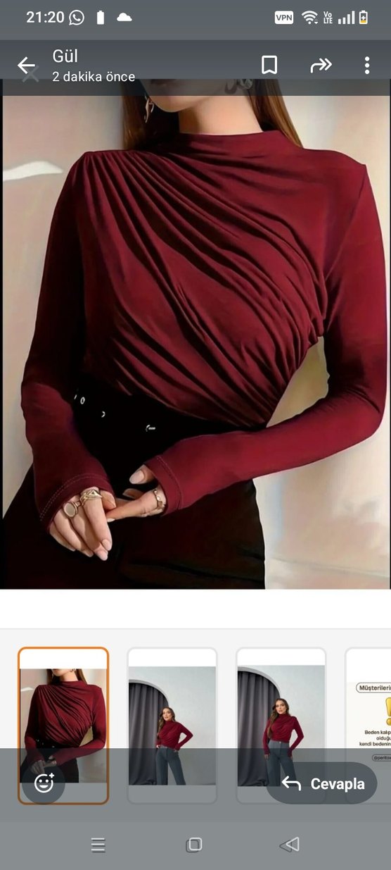 Uzun Kollu Drapeli Yüksek Yakalı Kadın Bluz - Görsel 2