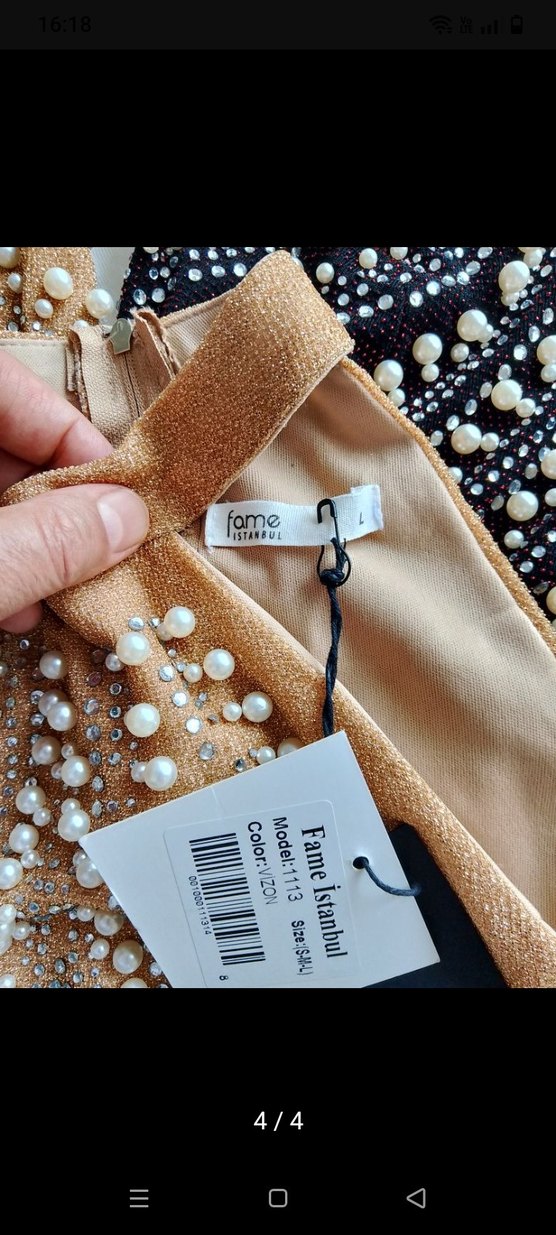 İnci Detaylı Altın Renk Bebek Önlüğü - Görsel 4