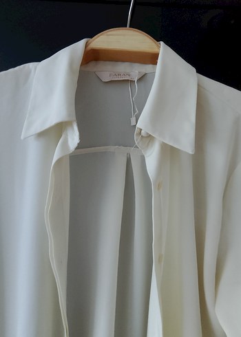 Beyaz Drapeli Uzun Kollu Kadın Gömlek - Görsel 2