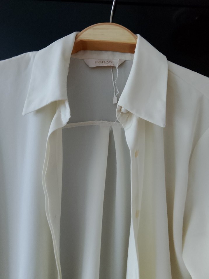 Beyaz Drapeli Uzun Kollu Kadın Gömlek - Görsel 2