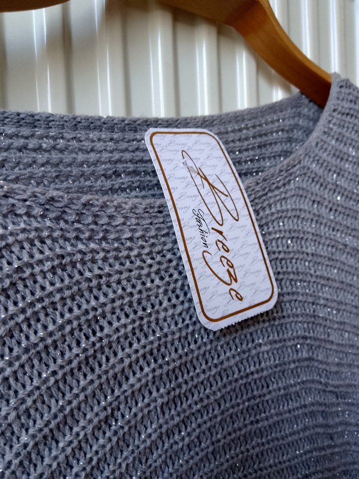 Gri Örgü Kadın Kazak Salaş Kesim - Görsel 2