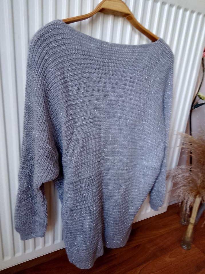 Gri Örgü Kadın Kazak Salaş Kesim - Görsel 3