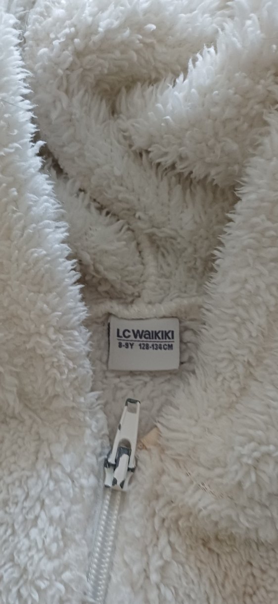 Kapüşonlu Beyaz Nakışlı peluş yelek - Görsel 2