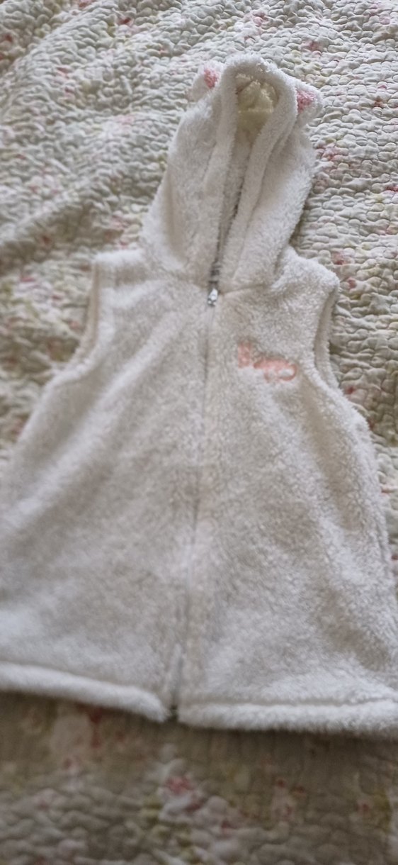 Kapüşonlu Beyaz Nakışlı peluş yelek - Görsel 3