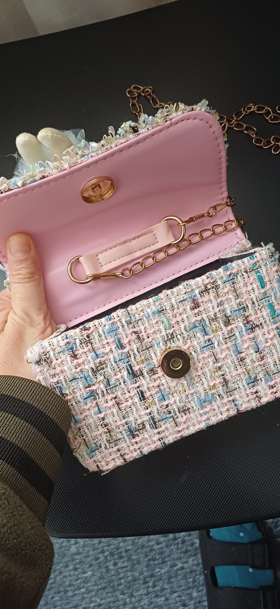 İnci Saplı Nakışlı Pembe keten Bohem Kız cocuk Çanta - Görsel 3