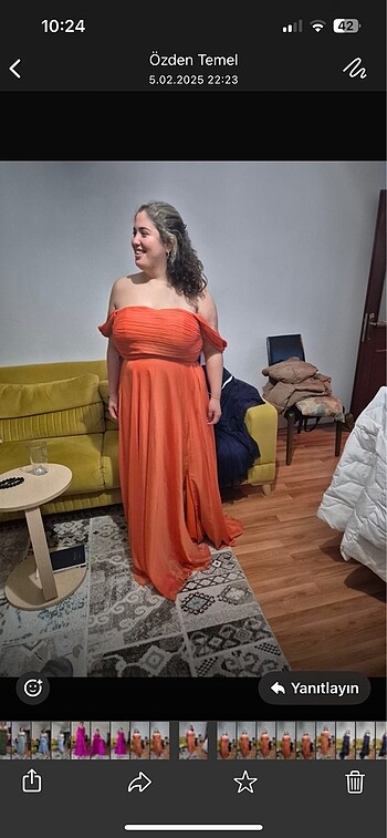 50 Beden turuncu Renk Yırtmaçlı abiye