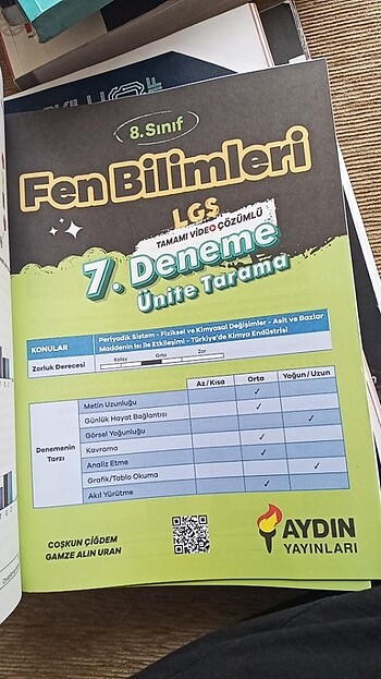 Fen bilimleri 8. Sınıf aydın yayınları deneme