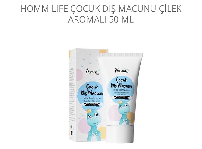 HOMM LIFE ÇOCUK DİŞ MACUNU ÇİLEK AROMALI 50 ML