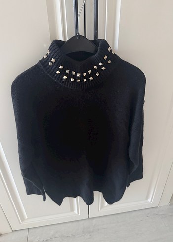 Twist Siyah Örme Boğazlı Oversize Kazak