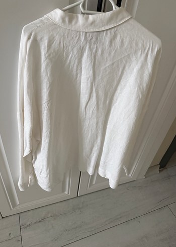 Düğmeli Beyaz Keten Kadın Gömlek - Görsel 4