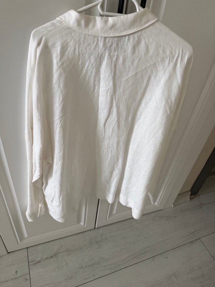 Düğmeli Beyaz Keten Kadın Gömlek - Görsel 4