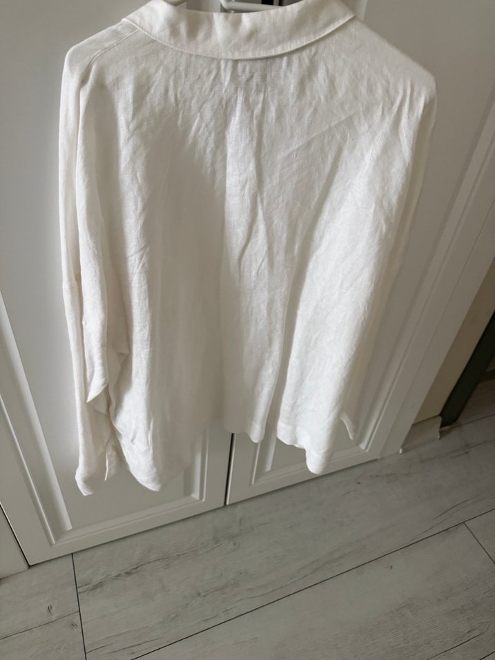 Düğmeli Beyaz Keten Kadın Gömlek - Görsel 5