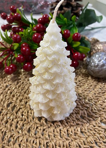 Beyaz Renkli Yılbaşı Ağacı Mum - Görsel 2