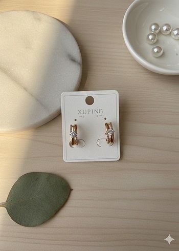 Altın Renk Mini Sıralı Taşlı Küpe - Görsel 2