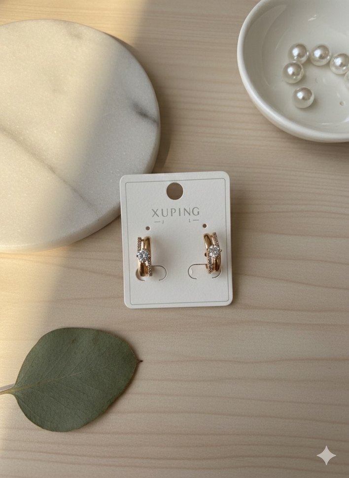 Altın Renk Mini Sıralı Taşlı Küpe - Görsel 2