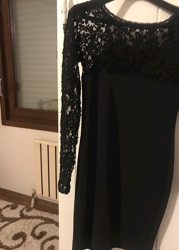 Dantel Detaylı Siyah Midi Elbise (yurt dışından) - Görsel 3