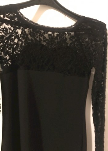 Dantel Detaylı Siyah Midi Elbise (yurt dışından) - Görsel 2