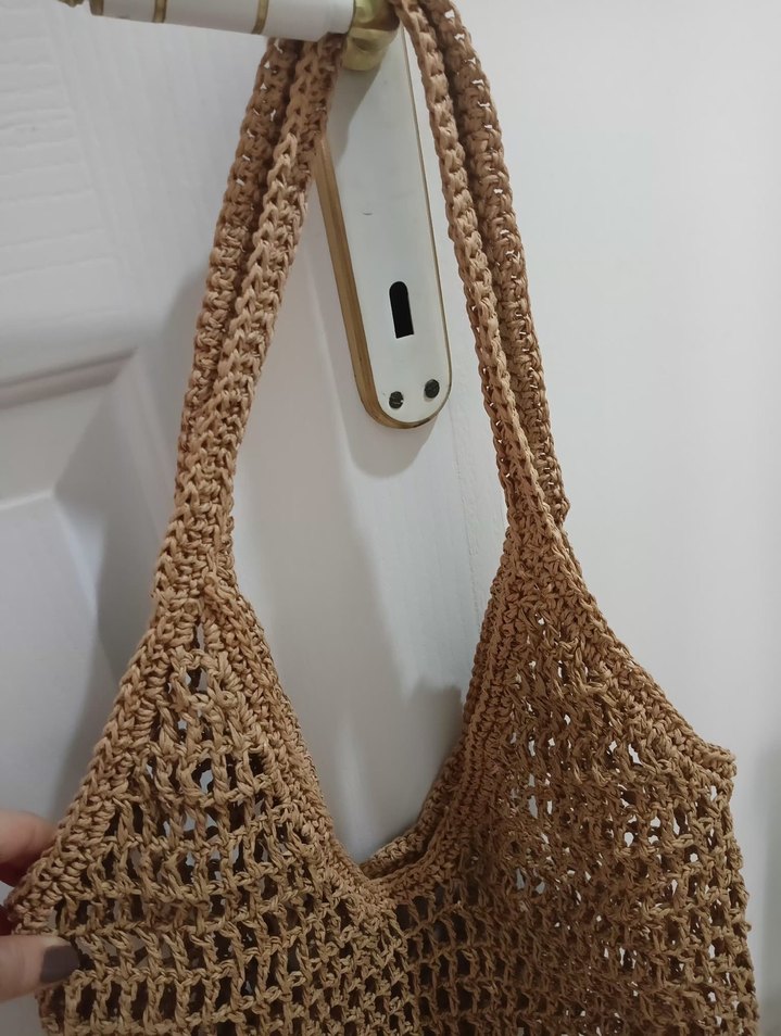 Bej Örgü Bohem Kadın Çanta, El yapımı. - Görsel 2