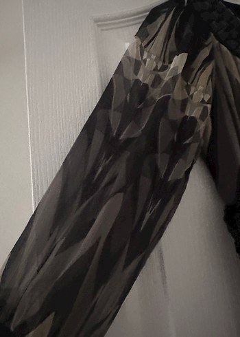 Boncuk Detaylı Desenli Siyah Midi Elbise - Görsel 7