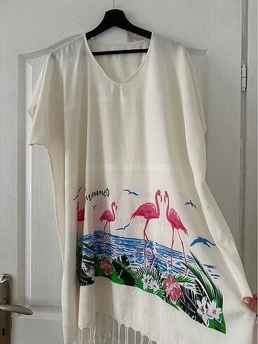 Diğer Flamingo Desenli Pestemal Plaj Elbisesi