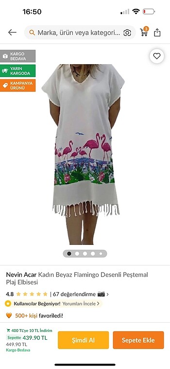 Flamingo Desenli Pestemal Plaj Elbisesi - Görsel 7