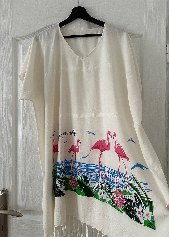 Flamingo Desenli Pestemal Plaj Elbisesi - Görsel 2