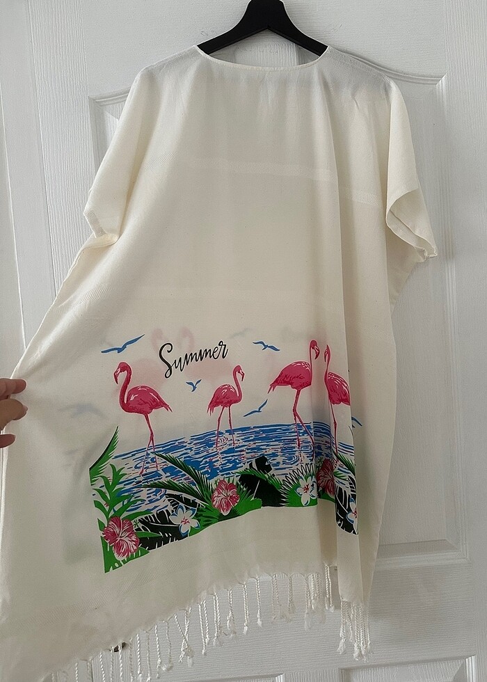 Flamingo Desenli Pestemal Plaj Elbisesi - Görsel 3