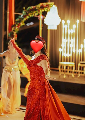 Kırmızı Uzun Henna Elbise