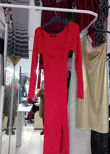 Kırmızı Uzun Kollu Triko Kadın elbise - Görsel 3