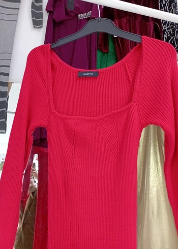 Kırmızı Uzun Kollu Triko Kadın elbise - Görsel 2