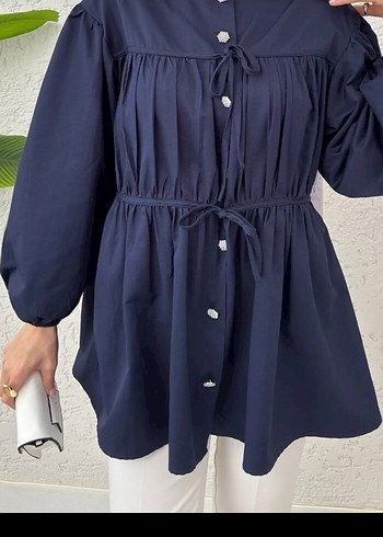 Düğmeli Lacivert Mini Tunik - Görsel 2