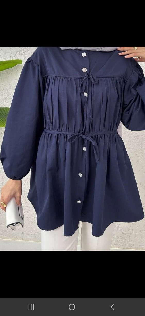 Düğmeli Lacivert Mini Tunik - Görsel 2