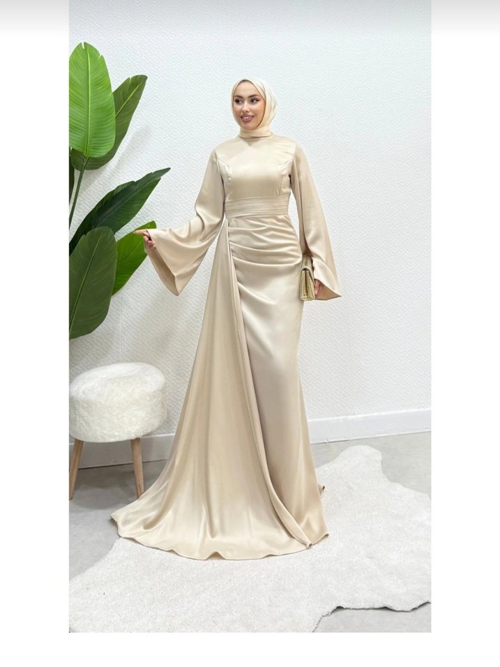 Drapeli Uzun Abiye Elbise - Görsel 2