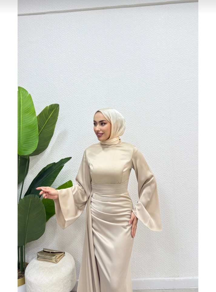 Drapeli Uzun Abiye Elbise - Görsel 3