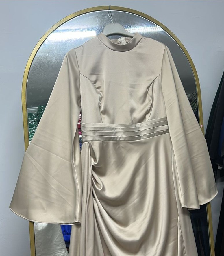 Drapeli Uzun Abiye Elbise - Görsel 4