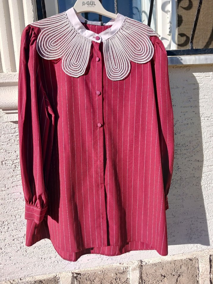 Bordo Nakışlı Vintage Kadın Gömlek - Görsel 2
