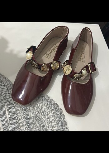 Bordo Rugan Kemerli Kadın Babet - Görsel 2