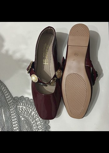 Bordo Rugan Kemerli Kadın Babet - Görsel 3