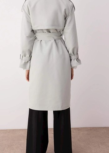 Gri Kemerli Kadın Trençkot - Görsel 2