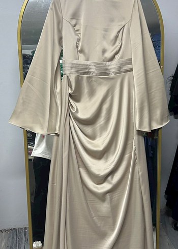 Bej Drapeli Uzun Abiye Elbise - Görsel 2