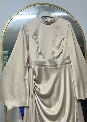 Bej Drapeli Uzun Abiye Elbise - Görsel 3